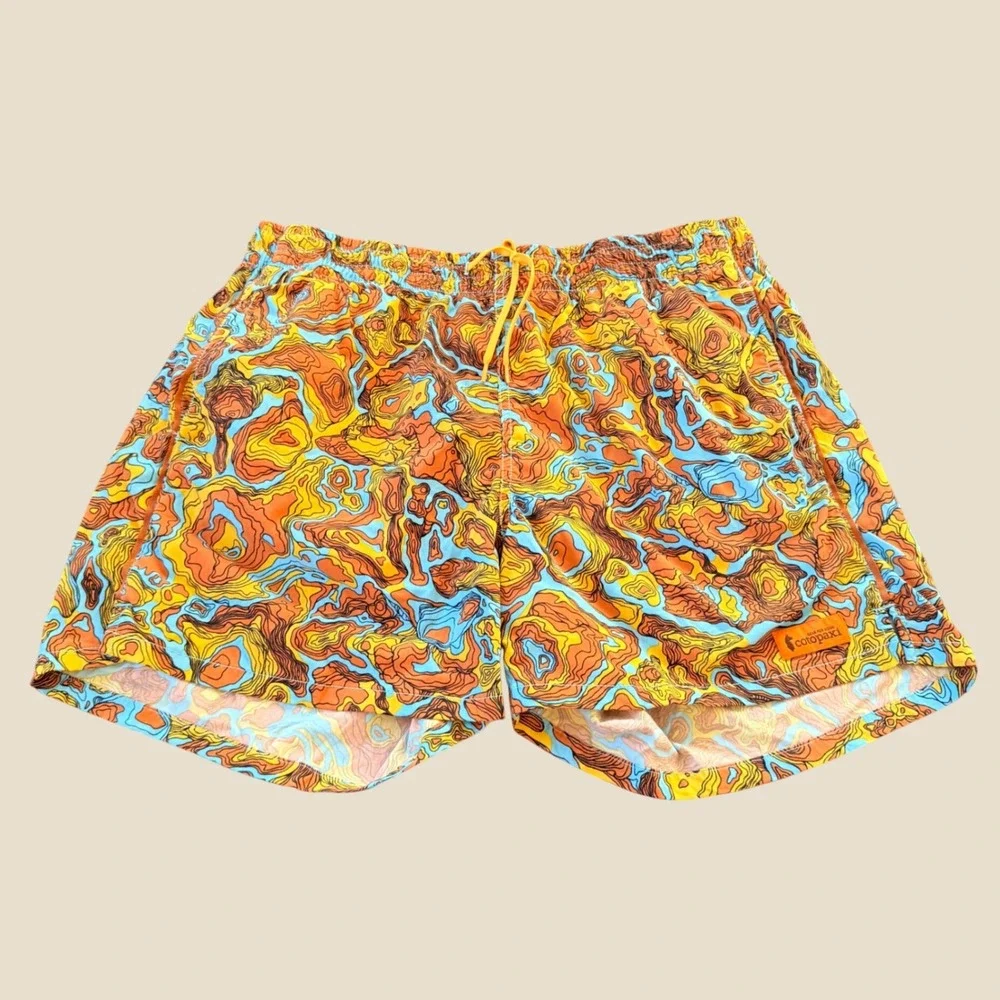 Cotopaxi Swim Trunks Mens L Orange Topo Map Print Summer Mesh Liner Shorts Beach